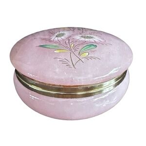 Vintage Pink Genuine Alabaster Trinket Box 4” Hand-Painted Italy Keepsake